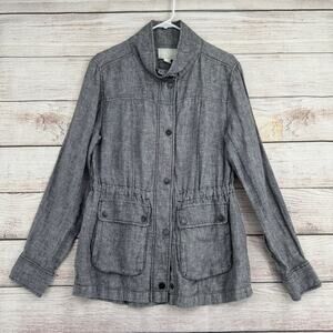 Caslon Linen Snap Down Jacket Womens Medium Gray Metal Buttons